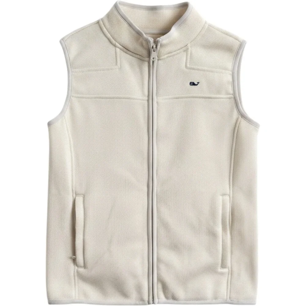 Vineyard Vines Sweater Fleece Vest Girls L 14 Cream Good Full Zip Sleeveless